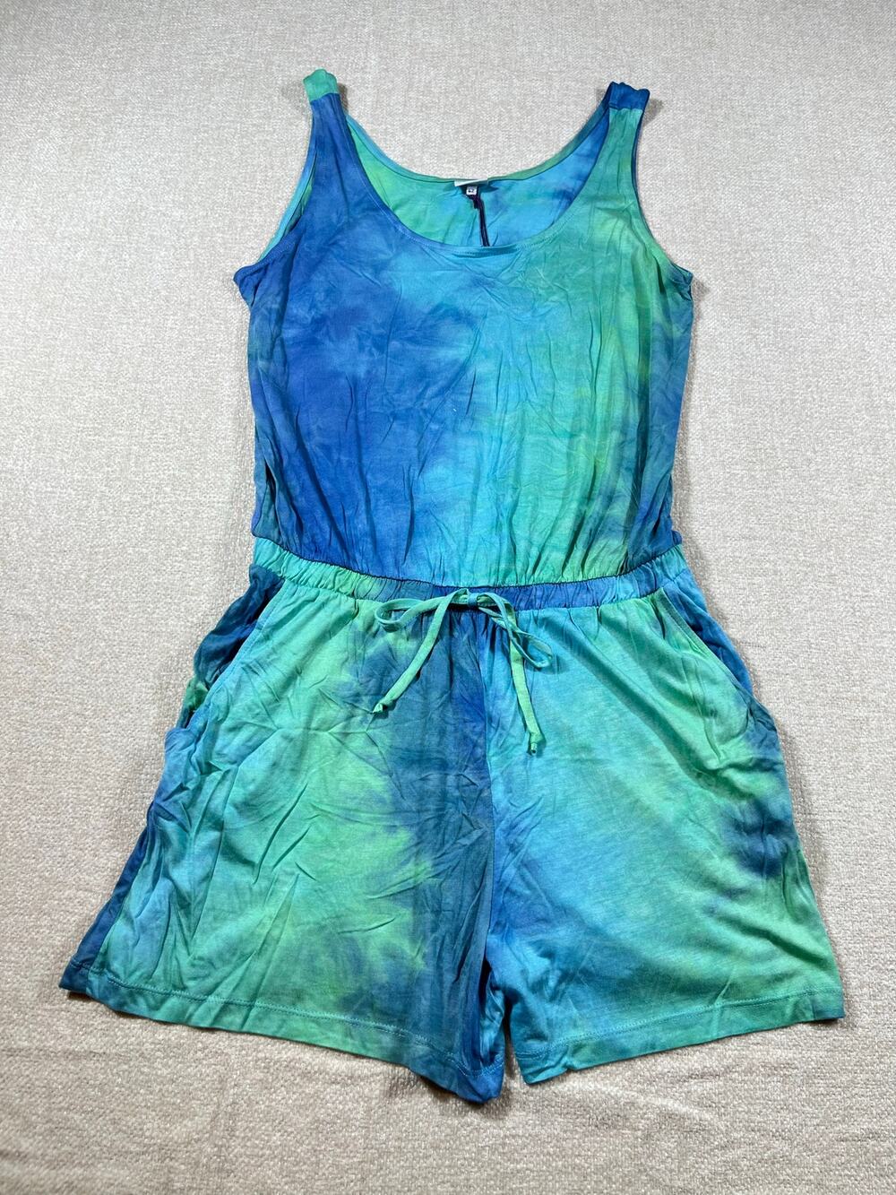 NWT Lascana Women’s 42 Blue Tie Dye Sleeveless Tank Romper Beachwear Jumpsuit